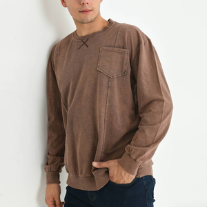 เสื้อสเวตเชิ้ตแขนราแกลนสีพื้นสำหรับผู้ชาย ผ้าฝ้าย 100% เฟรนช์เทอร์รี่ คอกลม ทรงลำลอง ใส่ได้ทุกวัน เหมาะสำหรับฤดูหนาว ล้างสีแบบแอซิดวอช - Product Image 2
