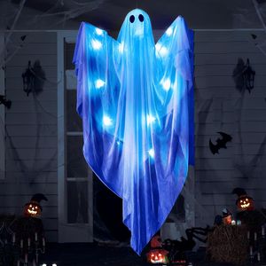 Decorazione di Halloween con Fantasmi Appesi e Luce LED Blu Spettrale, 47 Fantasmi Bianchi, Decorazione Festiva per Halloween - Product Image 2