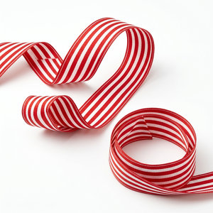 Ruban gros-grain rayé rouge et blanc de 38 mm de Neelkamal Industries pour emballages cadeaux festifs, nœuds pour cheveux et décorations de fête - Product Image 1