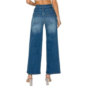 Jeans de Pierna Ancha con Cintura Elástica Azul Medio para Mujer, Estilo Casual - Product Image 3