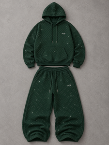Full-Zip Men's All Over Rhinestone Tracksuit with Hooded <b>Jacket</b> and <b>Straight</b>-Leg Baggy Pants Soft Heavy Fabric Streetwear Set - Product Image 2