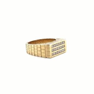 Anillo de Sello Clásico para Hombre de Oro de 14K con Diamantes, Engaste de Barra y Patrón Geométrico - Product Image 3