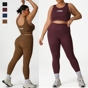 Customized Plus Size <b>Women's</b> 2-Piece Racerback Gym Wear Sets High Waist <b>Compression</b> Breathable Eco-Friendly Yoga Training Print - Product Image 1