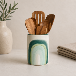 Porte-ustensiles en céramique artisanale, finition ombrée émaillée à la main, tourné au tour, organisateur de cuisine durable, rangement élégant - Product Image 1