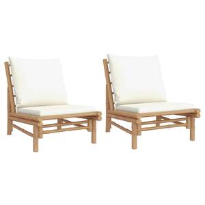 Chaise de jardin en bambou 23,6 x 33,9 x 28,9 po avec coussins blanc crème, ensembles de jardin - Product Image 2
