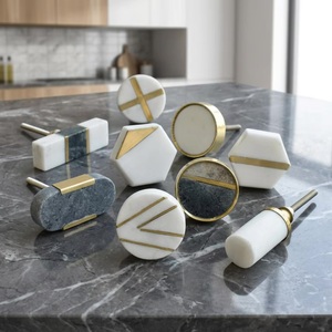 Geometric Marble Cabinet Knobs with Gold Accents Minimalist Furniture Handles for Kitchen Drawer <b>Door</b> Pulls - Product Image 2