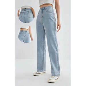 กางเกงยีนส์เดนิมสีฟ้าอ่อนทรงขากว้างแบบเอวสูงสไตล์สตรีท  รักษ์โลก  ไซส์ 26-40 - Product Image 5