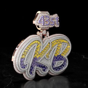 925 Silver Moissanite <b>Custom</b> Initial Pendant Two Tone Baguette Pave <b>Name</b> <b>Necklace</b> Charm Luxury Statement Pendant for Men - Product Image 1