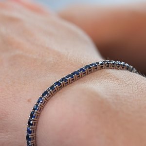 Blue Sapphire Tennis Bracelet Round Blue Sapphire Line Bracelet Luxury Gemstone Jewelry Elegant Design - Product Image 2