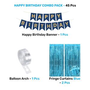 Kit de décoration d'anniversaire bleu |   45 ballons bleus et dorés, bannière et rideaux |   Décorations de fête d'anniversaire pour enfants, hommes et femmes - Product Image 2