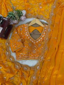 Sari de Seda para Mujer, Diseño de Alta Costura, Sin Arrugas, para Fiestas, Bodas y Diwali - Product Image 5