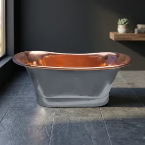 Straight Base Copper <b>Bathtub</b> with Polished Copper Interior and Black Grey Exterior - Product Image 4