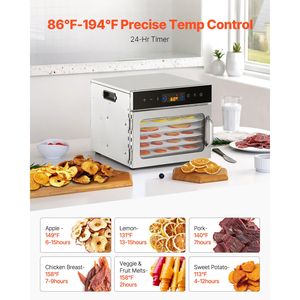 Essiccatore Alimentare Elettrico a 6 Vassoi in Acciaio Inossidabile 400W con Temperatura Digitale Regolabile e Timer 24 Ore - Product Image 5