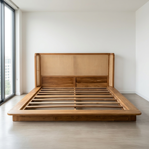 Hotel <b>Beds</b> Solid Teak <b>Bed</b> <b>Frame</b> Commercial Grade Cane <b>Rattan</b> Panel Platform <b>Beds</b> for Luxury Resort Villa Project Contract - Product Image 5