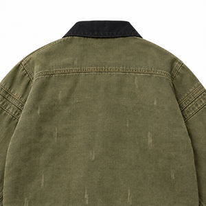 Veste chemise zippée en toile olive délavée style workwear pour homme, col rabattu - Product Image 4
