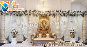 Elegant Theme <b>Wedding</b> White Gold Stage Vibrant Mughal Style Reception Stage Backdrop <b>Frames</b> Premium FRP <b>Wedding</b> Stage Setup USA - Product Image 2
