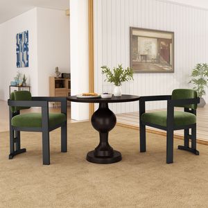 Set of 2 Green & Black Indoor <b>Upholstered</b> Wood Dining <b>Chairs</b> - Product Image 1