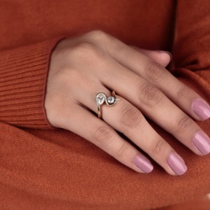 แหวนเพชร Toi Et Moi ทอง 14K แหวนแบบเปิดประดับเพชรทรงกลมและทรงหยดน้ำ แหวนแต่งงานเรียบหรู แหวนขอแต่งงานสุดน่ารัก ของขวัญสำหรับเธอ - Product Image 5
