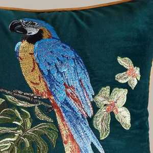 Embroidered Parrot Velvet <b>Pillow</b> Cover – Tropical Decor, 18x18 - Product Image 5