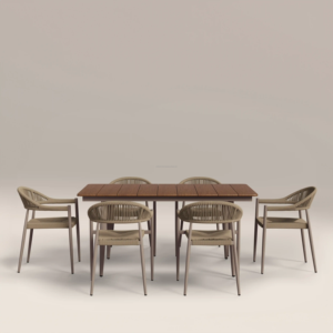 Juego de Comedor Moderno para Exteriores con Mesa Rectangular y Seis Sillas con Respaldo Sólido para Muebles de Hogar - Product Image 2