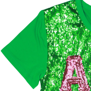 AKA เสื้อยืดสีเขียวปักเลื่อม เสื้อเชิ้ตแฟชั่นพรีเมียมสำหรับผู้หญิง ปักลายเชนิลล์ สไตล์กรีก - Product Image 4