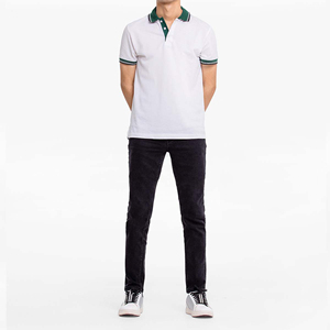 Polo Homme Blanc Respirant Sans Coutures avec Bordure Verte en Coton Tricoté – Tenue Décontractée d'Été à Manches Courtes Couleur Unie - Product Image 1