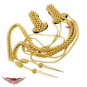 Aiguillette dorée et noire avec épaulettes sur fond noir, Aiguillette torsadée avec pointe dorée métallique - Product Image 6