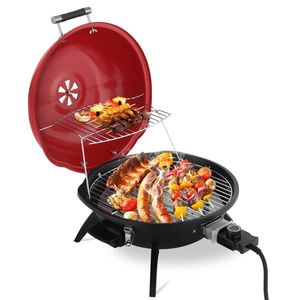 Barbecue électrique de comptoir 1600W, portable, double couche, pour usage intérieur/extérieur, couleur rouge - Product Image 1