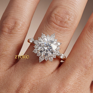 Bague de fiançailles de luxe en or 14K 18K avec halo floral de diamants ronds cultivés en laboratoire, certifiée IGI, bijoux de mariée pour femmes - Product Image 6