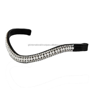 OEM équestre accepté trois couches bande de front Diamante Bling perle bébé bleu diamant cristaux cuir cheval spectacle bande de front - Product Image 5