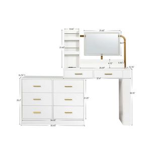 Commode blanche moderne à 8 tiroirs avec large coffre de rangement, table de maquillage robuste et sécurisée pour chambre à coucher, grand espace de rangement - Product Image 4