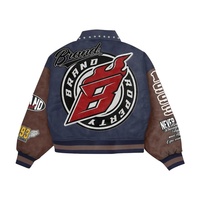 Veste de baseball vintage en laine et cuir avec logo brodé sur patch chenille personnalisé, rouge et blanc, pour homme, hiver