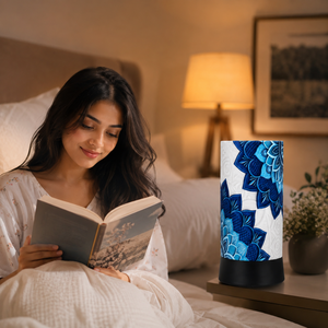 Blue Floral Ceramic Table <b>Lamp</b> <b>USB</b> Powered Warm LED Bedside Night Light Decorative Accent <b>Lamp</b> for Bedroom Living Room Office - Product Image 3