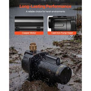 Bomba de chorro para pozo poco profundo de hierro fundido de 2 HP y 230 voltios con 5200 GPH, elevación máxima de 112 pies, protección térmica y válvula de retención - Product Image 4