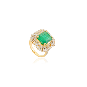 Diseño Lujoso y Exquisito de 4.83ct. Anillo llamativo con esmeralda zambiana y diamantes en oro sólido de 14K, joyería audaz para boda - Product Image 3