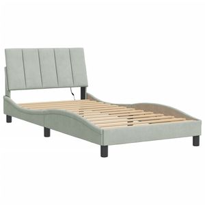 Cadre de lit rembourré en velours gris clair Hanko avec éclairage LED 39,4''x74,8'' sans matelas - Product Image 3