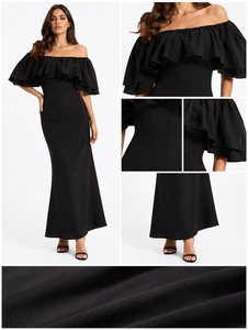 Robe de demoiselle d'honneur noire maxi, épaules dénudées, volants, sans manches, élégante, coupe sirène/trompette, respirante, longue, pour soirée formelle - Product Image 3