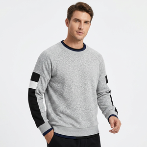 Sudadera Gris para Hombre, Cuello Redondo, Manga Raglán, Bloques de Color, Estilo Casual, Corte Regular, Tejido de Punto, 100% Algodón, Secado Rápido, Larga - Product Image 1