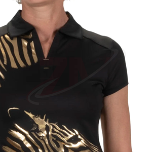 Polo de Talla Grande al por Mayor, Personalizado, con Estampado Animal Negro y Dorado, Manga Corta, Tejido de Punto Informal y Transpirable - Product Image 5