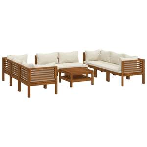 Ensemble de salon de patio en bois d'acacia massif de 9 pièces avec coussins crème pour le jardin - Product Image 2