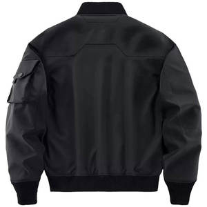 Blouson bomber en PU pour homme avec plusieurs poches, fermeture éclair, col rabattable, coupe classique, couleur unie, style moto, vêtement d'automne - Product Image 2