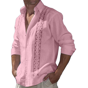 Chemise décontractée pour homme en coton blanc brodé, manches longues, col rabattu, broderie à la main, chemise en popeline respirante pour l'été - Product Image 6