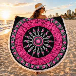 Serviette de plage ronde en coton de qualité supérieure, écologique, séchage rapide, design imprimé de luxe, fabriquée par un fabricant indien. - Product Image 3