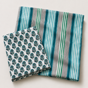 Floral Striped Hand Block Printed Cotton Fabric <b>Set</b> for Dress Material Suit Dupatta <b>Sewing</b> Textile Craft Apparel Making - Product Image 2