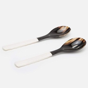 Indian Handmade Natural Buffalo Horn Salad Server Set Eco-Friendly Kitchen Utensils Dishwasher Safe <b>Serving</b> Spoon & Fork Cutlery - Product Image 6