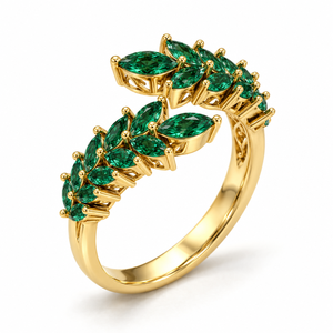 แหวนทองคำขาว 14K ประดับเพชรแล็บโกรว์ทรงใบไม้สีเขียวมรกต ดีไซน์โรแมนติก ชุบโรเดียม รับสั่งทำตามแบบ OEM พร้อมใบรับรอง IGI - Product Image 1