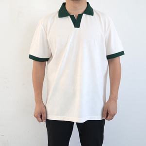 Men's White Polo Shirt With Green Collar And Cuffs Short Sleeve Casual Knitted Cotton Breathable Solid Color Regular Fit - Product Image 1