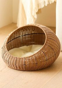 เตียงสัตว์เลี้ยงหวายสานทำมือ ดีไซน์อบอุ่น สำหรับแมวและสุนัข - Product Image 1