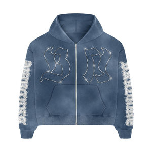 Custom Men Rhinestone Tracksuit Set Hoodie Jogger Set Streetwear Bling Sweatshirt <b>Pants</b> OEM ODM Private Label - Product Image 2