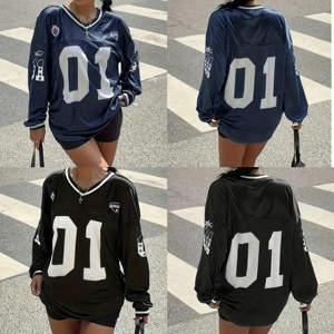 Jersey de Fútbol Americano Unisex Azul Cielo con Cuello en V y Ribete Negro, Personalizable con Nombre de Equipo, Transpirable, Impermeable y Resistente al Viento - Product Image 3